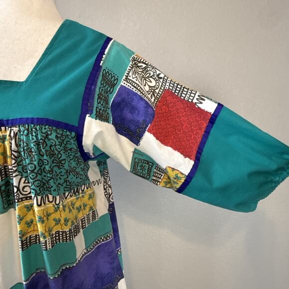 Krist Gudnason Vintage Midi Lounge Caftan Patchwork Dress Size L Pockets MuuMuu - Picture 3 of 9